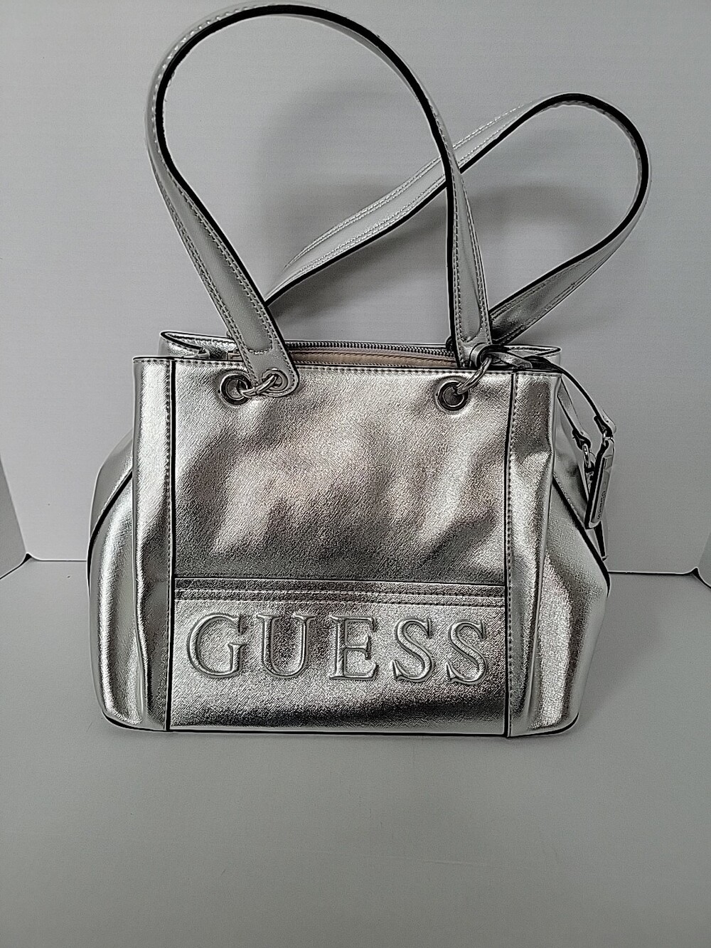 Silver GUESS Satchel Handbag Purse Bag